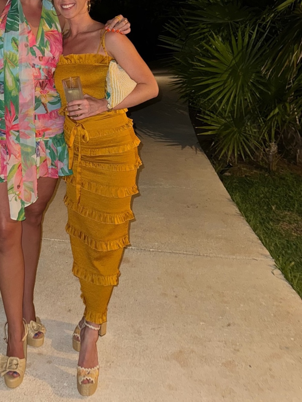 V. Chapman Mustard Yellow Tiered Ruffle dress